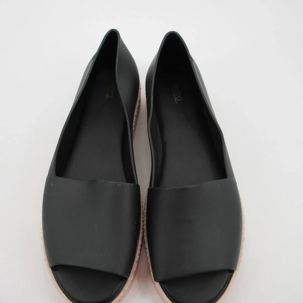 Melissa Hotness Women 10 Black Pink Platform Peep Toe Jelly Sandals Flatform